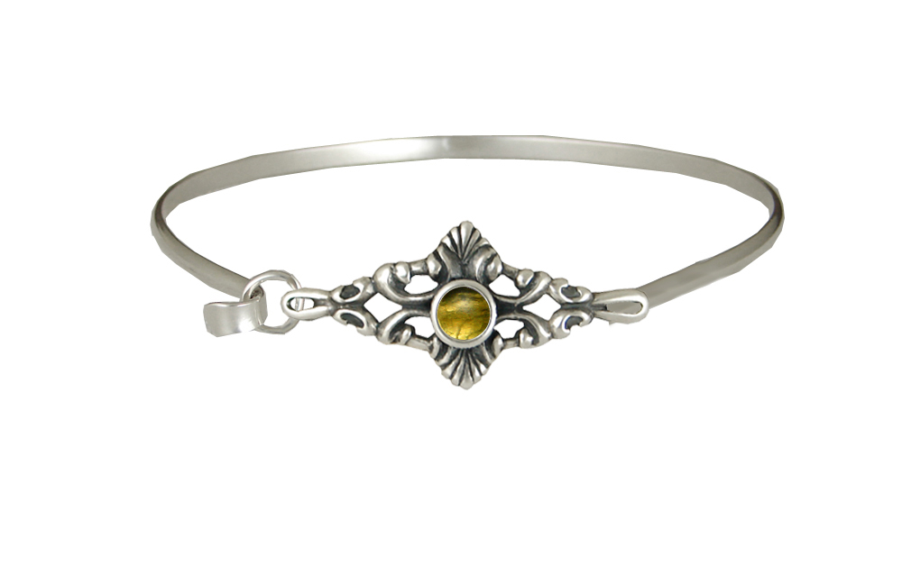 Sterling Silver Victorian Strap Latch Spring Hook Bangle Bracelet With Citrine